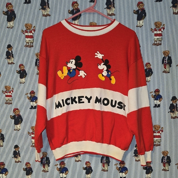 Vintage 80s Mickey Mouse Sweatshirt Made In Usa Red/white Large - Picture 1 of 16